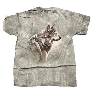 The Mountain T-Shirt Tie‎ Dye Grey Blue Wild Wolf Adult Mens Large 10664 New